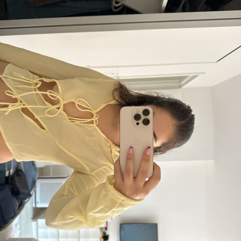 Danielle guizo mesh yellow cut out tie top